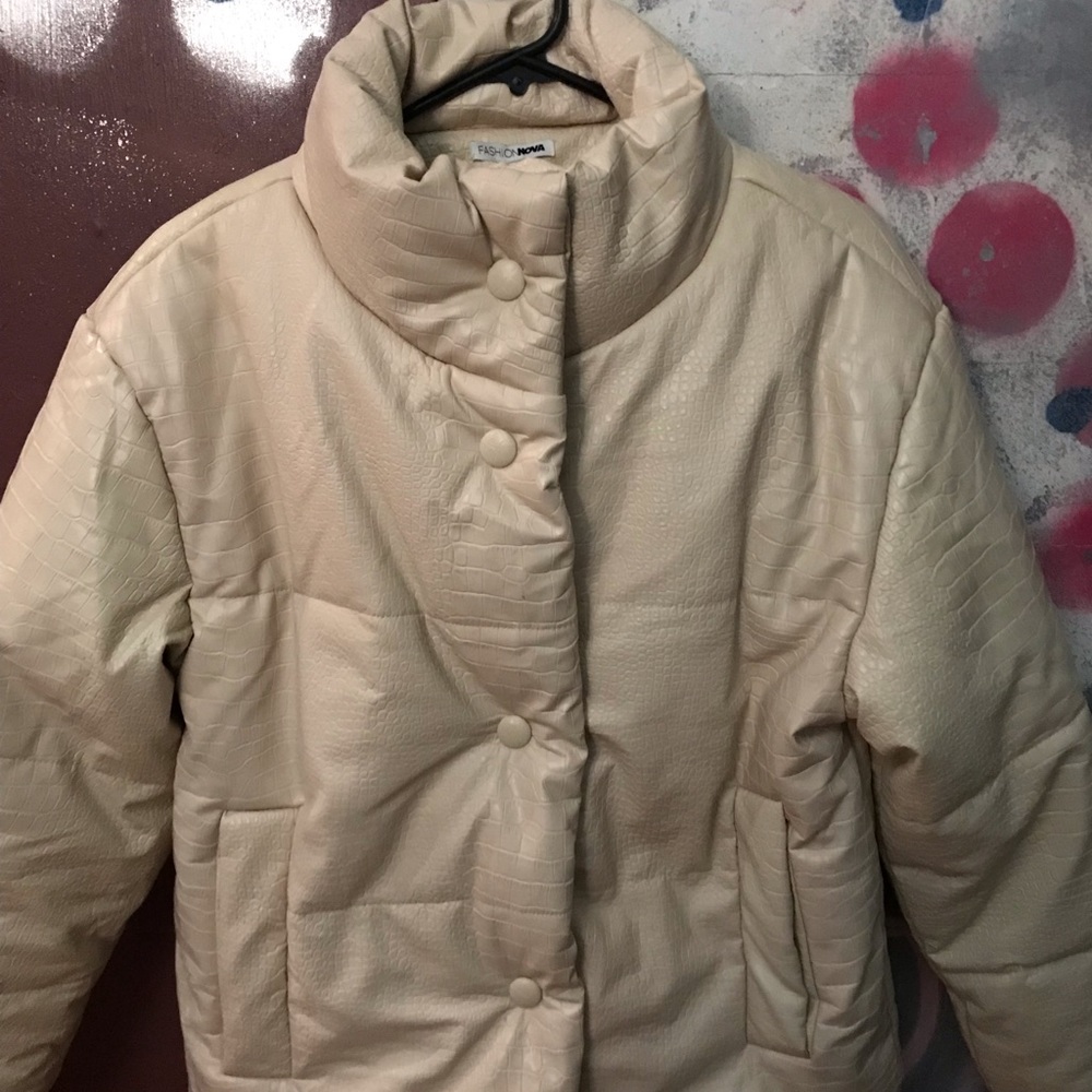 Leather puffer jacket